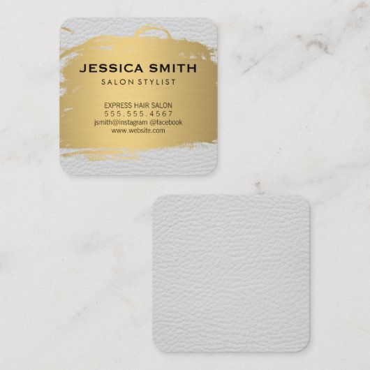 Elegante namaak gouden wit leerprint vierkante visitekaartje (Voorkant / Achterkant)