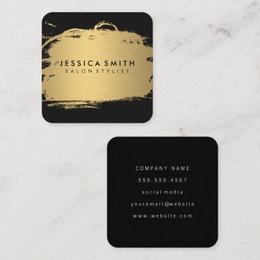 Elegante namaak metalen goud en zwart vierkante visitekaartje (Voorkant / Achterkant)