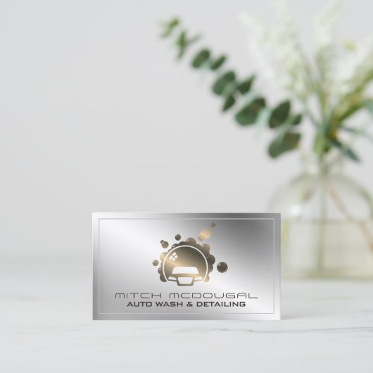 Elegante namaak metalen zilver en goud  visitekaartje (Staand voorkant)