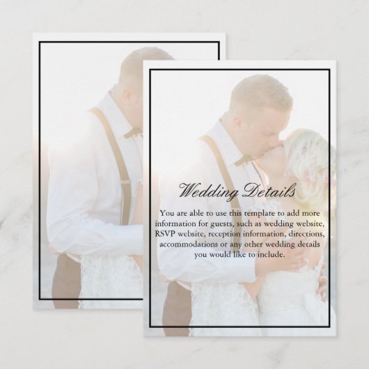 Elegante namaak Vellum Overlay Foto-accommodaties Informatiekaartje (Voorkant / Achterkant)