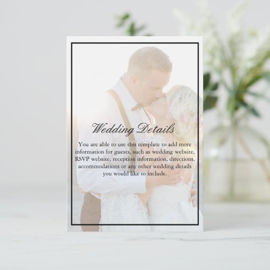 Elegante namaak Vellum Overlay Foto-accommodaties Informatiekaartje (Staand voorkant)