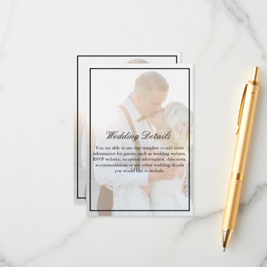 Elegante namaak Vellum Overlay Foto-accommodaties Informatiekaartje (Voorkant / Achterkant in situ)