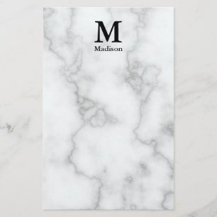 Elegante namaak wit marmer zwarte naam monogram briefpapier