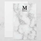 Elegante namaak wit marmer zwarte naam monogram briefpapier (Voorkant / Achterkant)