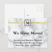 Elegante namaak witte marmeren naam monogram verhu aankondigingskaart (Voorkant / Achterkant)