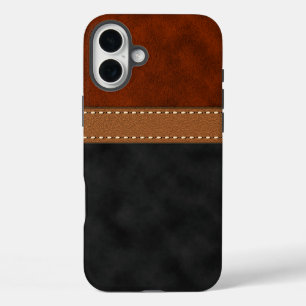 Elegante namaak zwart rood bruin leer suèdeprint iPhone 16 plus hoesje