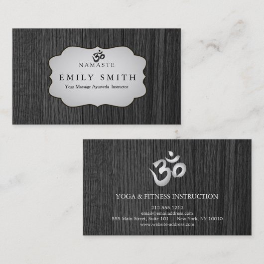 Elegante Namaste Yoga Donker Hout Achtergrond Visitekaartje (Voorkant / Achterkant)
