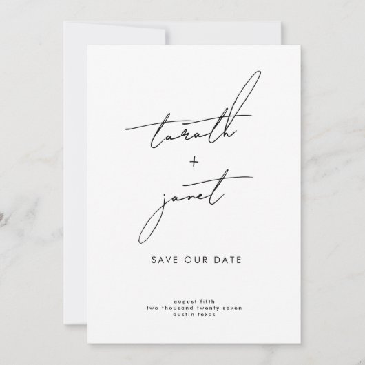 ELEGANTE NAMEN | 2 Foto QR-code Save OUR Date Kaart (Voorkant)