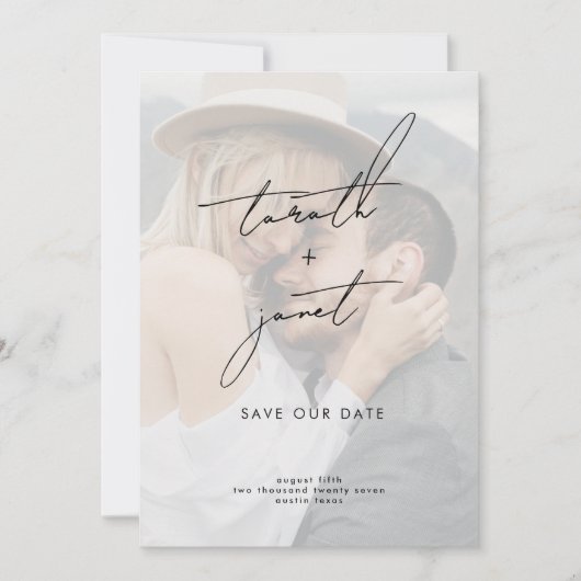 ELEGANTE NAMEN | 2 Foto QR-code Save OUR Date Kaart (Voorkant)