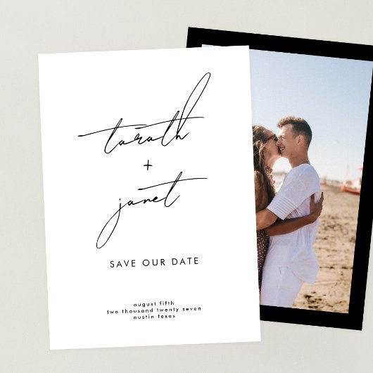 ELEGANTE NAMEN | 2 Foto QR-code Save OUR Date Kaart