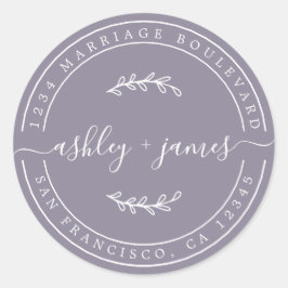 Elegante Namen As Paarse Huwelijk Retouradres Ronde Sticker