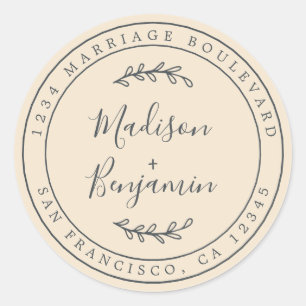Elegante namen ivoor retouradres bruiloft ronde sticker