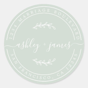 Elegante Namen Melk Groen Trouw Retouradres Ronde Sticker