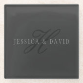 Elegante namen & Monogram | Donker & Lichtgrijs Glazen Onderzetter (Voorkant)