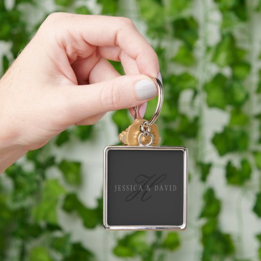 Elegante namen & Monogram | Donker & Lichtgrijs Sleutelhanger (Hand)