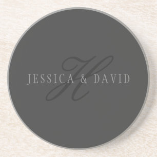 Elegante namen & Monogram   Donker & Lichtgrijs Zandsteen Onderzetter