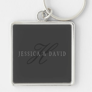 Elegante namen & monogram Donkere & lichte grijs Sleutelhanger