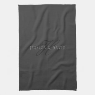 Elegante namen & monogram Donkere & lichte grijs Theedoek