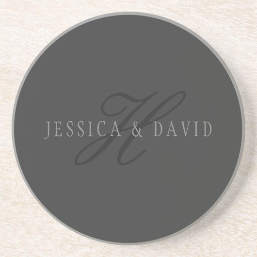 Elegante namen & monogram | Donkere & lichte grijs Zandsteen Onderzetter (Voorkant)