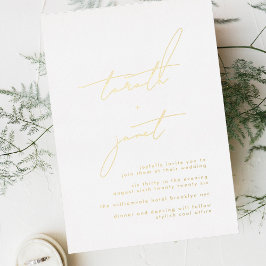 Elegante NAMEN | Stijlvolle witte & gouden bruilof Folie Uitnodiging
