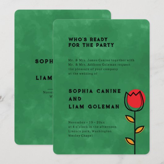 Elegante namen van beide ouders | Groene bloemenbr Kaart (Voorkant / Achterkant)