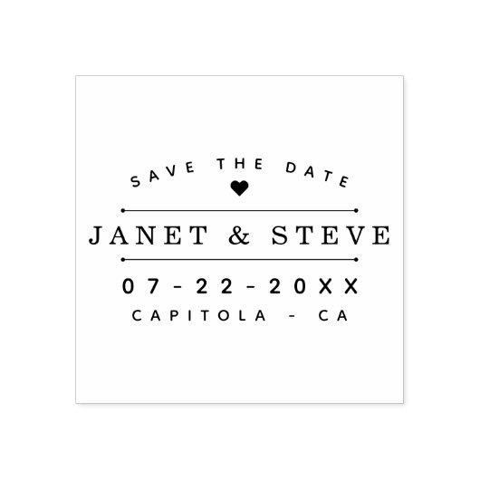 Elegante namen van het paar & Schattig Hart sparen Rubberstempel (Afrduk)