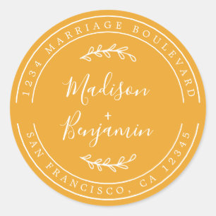 Elegante namen Zachte gele trouwretouradres Ronde Sticker