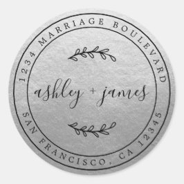 Elegante namen Zilveren Bruiloft Retouradres Ronde Sticker