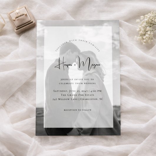 Elegante NAMES-script Vellum-overlay fototrouwdag Kaart