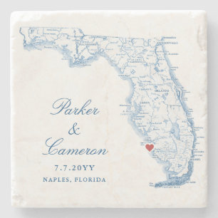 Elegante Napels Florida Kaart Bruiloft Keepsake Stenen Onderzetter