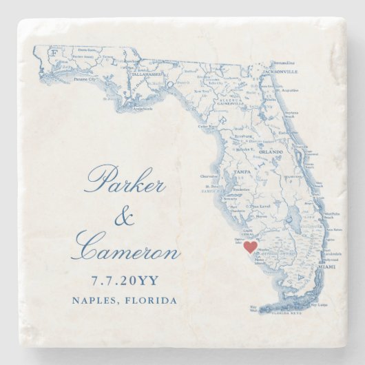 Elegante Napels Florida Kaart Bruiloft Keepsake Stenen Onderzetter (Voorkant)