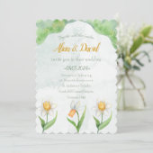 Elegante Narcissus Bloem Bruiloft Uitnodiging (Staand voorkant)