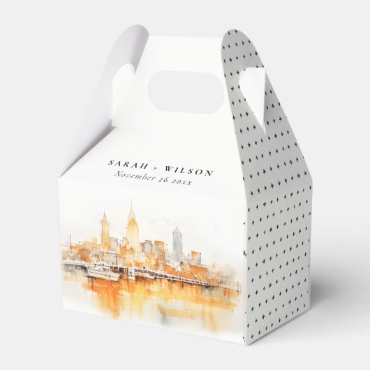 Elegante Nashville City Skyline Waterverf bruiloft Bedankdoosjes (Achterkant)