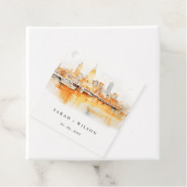 Elegante Nashville City Skyline Waterverf bruiloft Bedankjes Labels