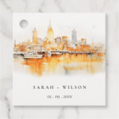 Elegante Nashville City Skyline Waterverf bruiloft Bedankjes Labels (Voorkant)