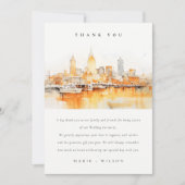 Elegante Nashville City Skyline Waterverf bruiloft Bedankkaart (Voorkant)