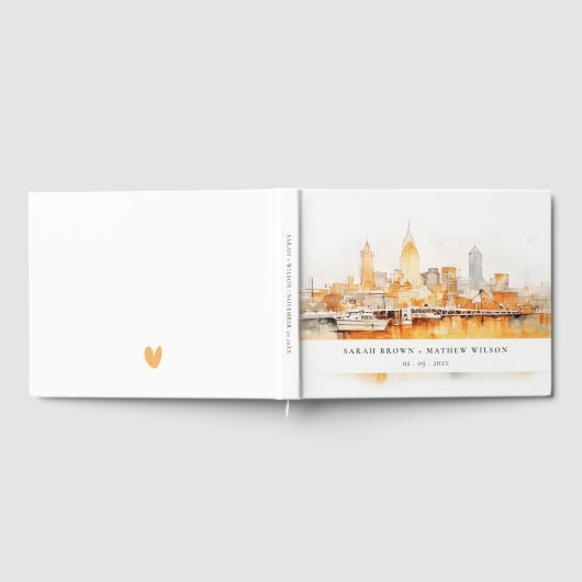 Elegante Nashville City Skyline Waterverf bruiloft Gastenboek (Volledig)