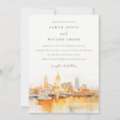 Elegante Nashville City Skyline Waterverf bruiloft Kaart (Voorkant)