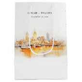 Elegante Nashville City Skyline Waterverf bruiloft Medium Cadeauzakje (Achterkant)