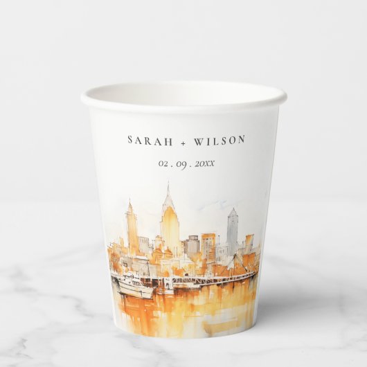 Elegante Nashville City Skyline Waterverf bruiloft Papieren Bekers (Achterkant)