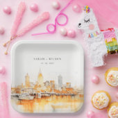 Elegante Nashville City Skyline Waterverf bruiloft Papieren Bordje (Feest)