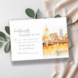 Elegante Nashville City Skyline Waterverf bruiloft RSVP Kaartje