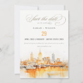 Elegante Nashville City Skyline Waterverf bruiloft Save The Date (Voorkant)