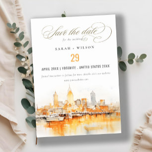 Elegante Nashville City Skyline Waterverf bruiloft Save The Date