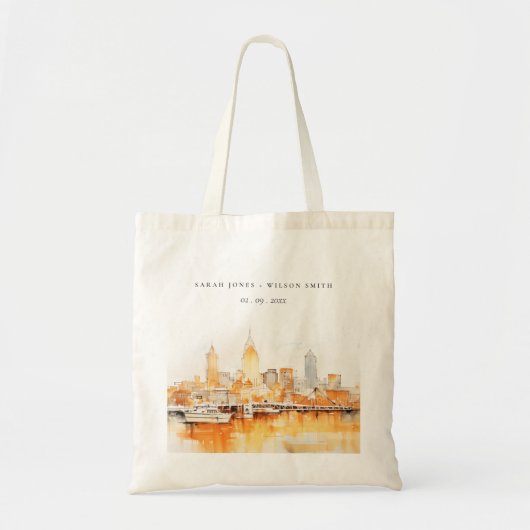Elegante Nashville City Skyline Waterverf bruiloft Tote Bag (Voorkant)