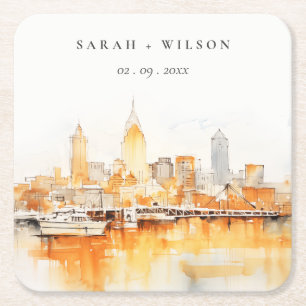 Elegante Nashville Stadssilhouette Watercolor Brui Kartonnen Onderzetters