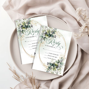 Elegante Natuur Boho Groen en Gouden Trouw-RSVP RSVP Kaartje