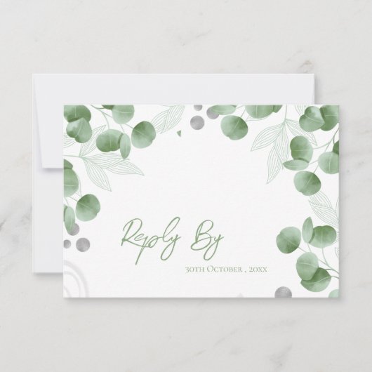 Elegante Natuur Geïnspireerd Green Eucalyptus Wedd RSVP Kaartje (Voorkant)