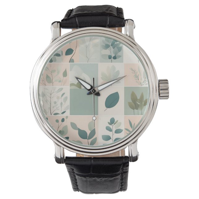 Elegante Natuur patchwork Horloge (Voorkant)