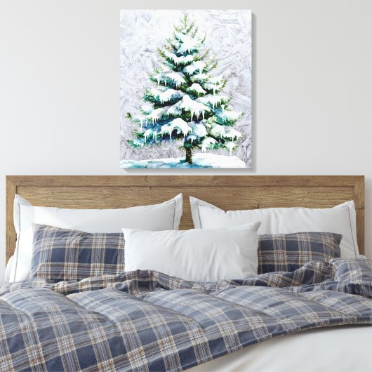 Elegante Natuur Snowy Spruce Wall Hanging Canvas Afdruk (Insitu (Slaapkamer))